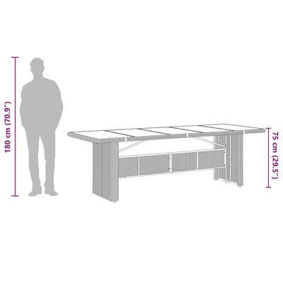 vidaXL Vrtni stol sa staklenom pločom crni 240x90x75cm od poliratana