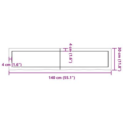 vidaXL Kupaonska radna ploča svjetlosmeđa 140x30x(2-4) cm masivno drvo