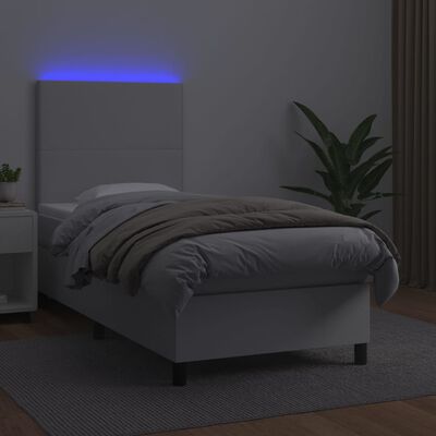 vidaXL Krevet box spring s madracem LED bijeli 90x200 cm umjetna koža