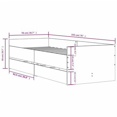 vidaXL Okvir kreveta s ladicama boja hrasta 75 x 190 cm za jednu osobu