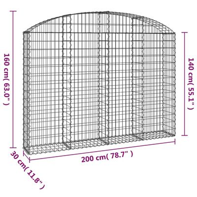 vidaXL Gabionska košara s lukom 200x30x140/160 cm pocinčano željezo