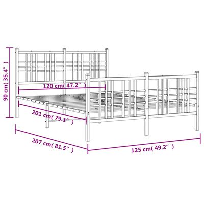 vidaXL Metalni okvir kreveta uzglavlje i podnožje bijeli 120x200 cm