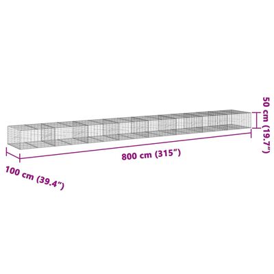 vidaXL Gabionska košara s poklopcem 800x100x50 cm pocinčano željezo