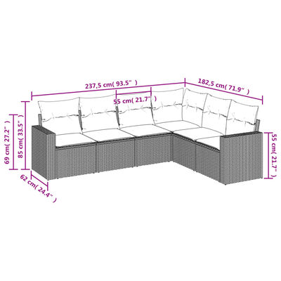 vidaXL 6-dijelni set vrtnih sofa s jastucima crni od poliratana