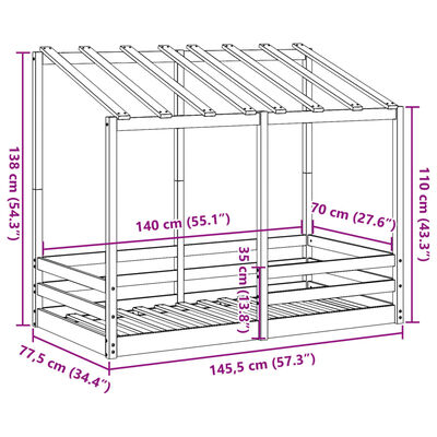 vidaXL Dječji krevet s krovom 70 x 140 cm od masivne borovine