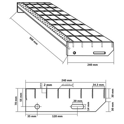 vidaXL Rešetkasta stepenica 90 x 24 x 7 cm od pocinčanog čelika