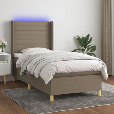 vidaXL Krevet box spring s madracem LED smeđesivi 100x200 cm tkanina