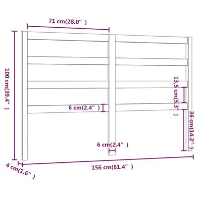 vidaXL Uzglavlje za krevet crno 156 x 4 x 100 cm od masivne borovine