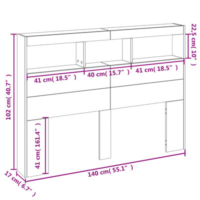 vidaXL Ormarić za uzglavlje s LED svjetlima boja hrasta 140x17x102 cm