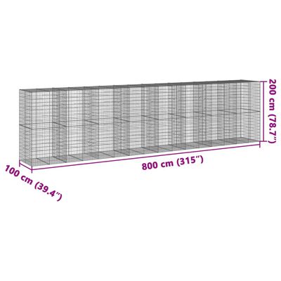 vidaXL Gabionska košara s poklopcem 800x100x200 cm pocinčano željezo