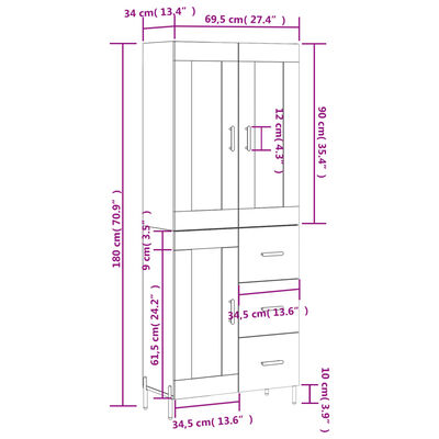 vidaXL Visoka komoda siva betona 69,5x34x180 cm od konstruiranog drva