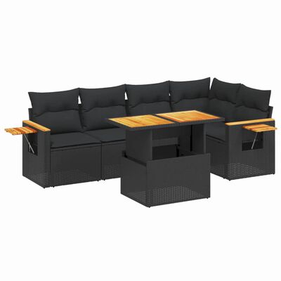 vidaXL 6-dijelni set vrtnih sofa s jastucima crni od poliratana