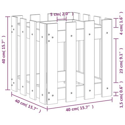 vidaXL Vrtna sadilica s izgledom ograde bijela 40x40x40 cm od borovine