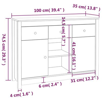 vidaXL Komoda bijela 100 x 35 x 74,5 cm od masivne borovine