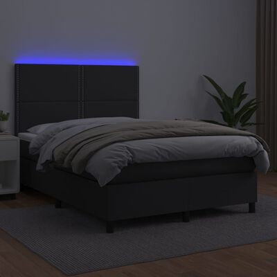 vidaXL Krevet box spring s madracem LED crni 140 x 190 cm umjetna koža