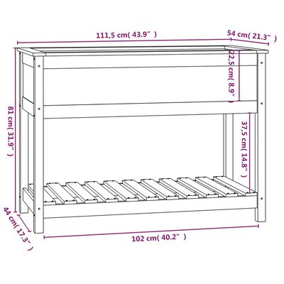 vidaXL Sadilica s policom crna 111,5x54x81 cm od masivne borovine