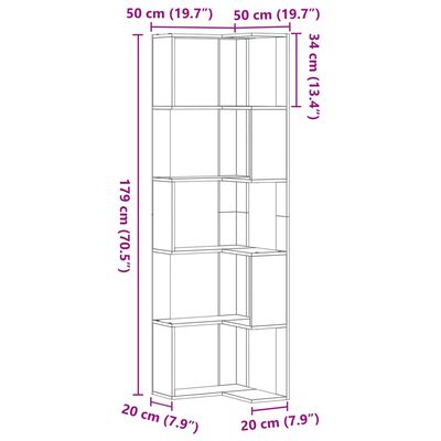 vidaXL Kutni regal za knjige s 5 razine boja hrasta 50x50x179cm drveni