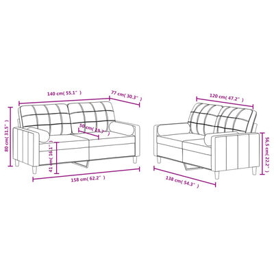 vidaXL 2-dijelni set sofa s jastucima crvena boja vina od tkanine