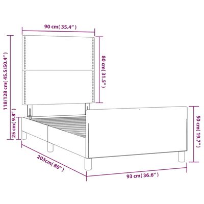 vidaXL Okvir za krevet s uzglavljem sivi 90x200 cm od umjetne kože