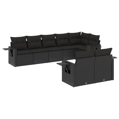 vidaXL 8-dijelni set vrtnih sofa od poliratana s jastucima crni