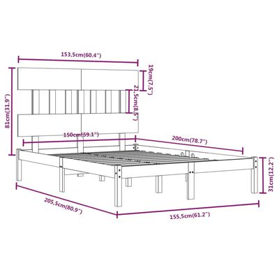 vidaXL Okvir za krevet od masivnog drva 150 x 200 cm veliki bračni