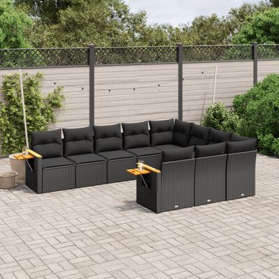 vidaXL 10-dijelni set vrtnih sofa s jastucima crni od poliratana