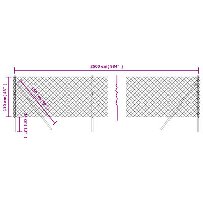 vidaXL Žičana ograda srebrna 1,1 x 25 m