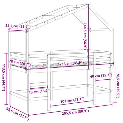 vidaXL Krevet na kat s ljestvama i krovom 80x200 cm od borovine