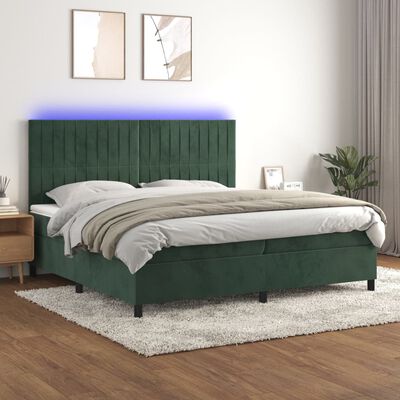 vidaXL Krevet box spring s madracem LED tamnozeleni 200x200 cm baršun