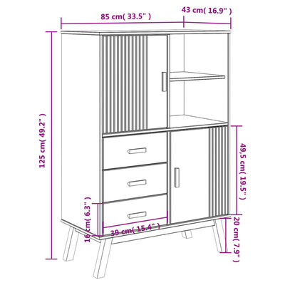 vidaXL Visoka komoda OLDEN sivo-smeđa 85 x 43 x 125 cm od borovine