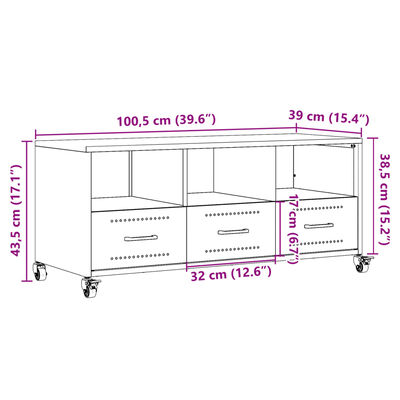 vidaXL TV ormarić antracit 100,5 x 39 x 43,5 cm hladno valjani čelik