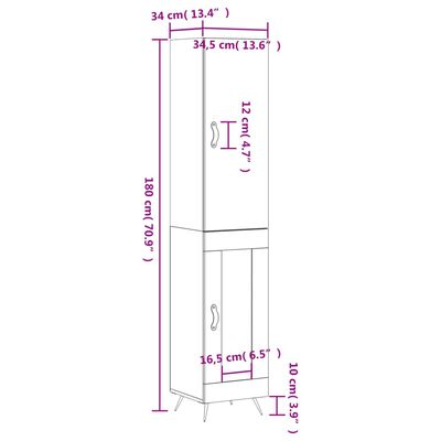 vidaXL Visoka komoda bijeli 34,5x34x180 cm od konstruiranog drva