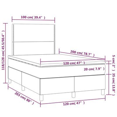 vidaXL Krevet box spring s madracem LED tamnosivi 120 x 200 cm tkanina