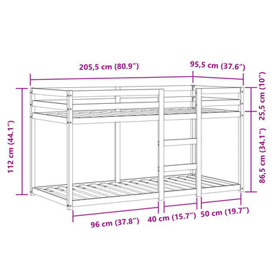 vidaXL Krevet na kat sa zavjesama bijelo-crni 90 x 200 cm od borovine