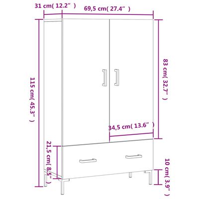 vidaXL Visoka komoda smeđa boja hrasta 69,5x31x115cm konstruirano drvo