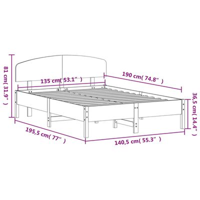 vidaXL Okvir kreveta bez madraca bijeli 135 x 190 cm masivna borovina