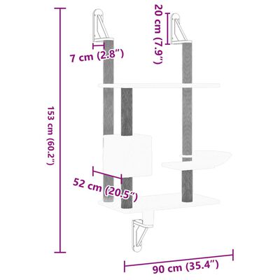 vidaXL Zidna penjalica za mačke sa stupom za grebanje siva 153 cm