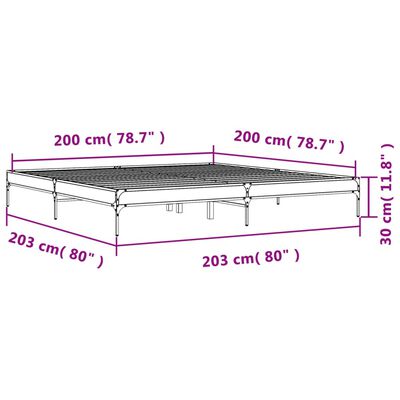 vidaXL Okvir za krevet smeđi hrast 200x200cm konstruirano drvo i metal