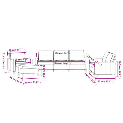 vidaXL 4-dijelni set sofa s jastucima crvena boja vina baršunasti