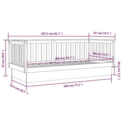 vidaXL Dnevni krevet bez madraca bijeli 80 x 200 cm masivna borovina