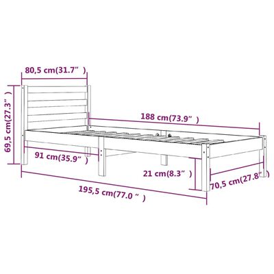 vidaXL Okvir za krevet od borovine 75x190 cm crni jednokrevetni