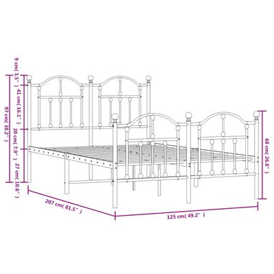 vidaXL Metalni okvir kreveta uzglavlje i podnožje crni 120x200 cm