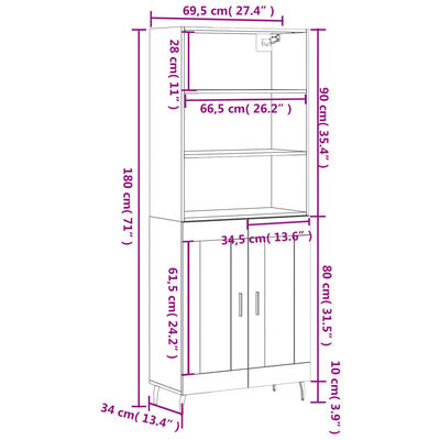 vidaXL Visoka komoda crni 69,5x34x180 cm konstruirano drvo