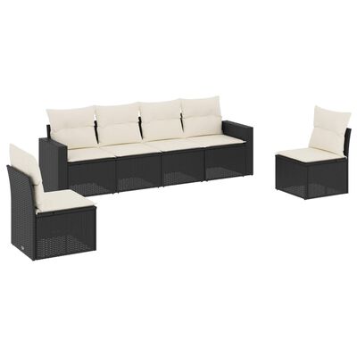 vidaXL 6-dijelni set vrtnih sofa s jastucima crni od poliratana