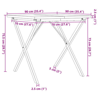 vidaXL Blagovaonski stol X-oblika 90x90x75,5 cm od borovine i željeza