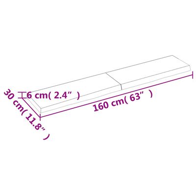 vidaXL Kupaonska radna ploča 160x30x(2-6) cm netretirano masivno drvo