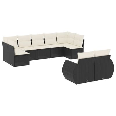 vidaXL 9-dijelni set vrtnih sofa s jastucima crni od poliratana