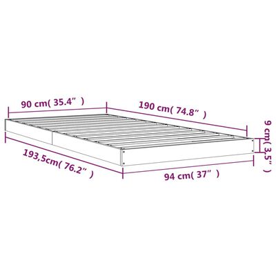 vidaXL Okvir kreveta za jednu osobu crni 90 x 190 cm masivna borovina