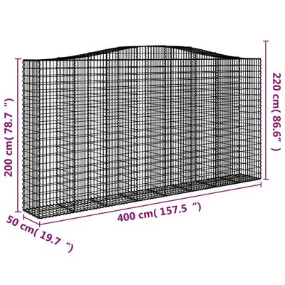 vidaXL Lučne gabionske košare 3 kom 400x50x200/220cm pocinčano željezo