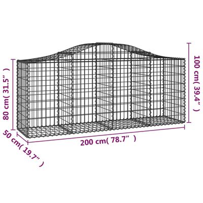 vidaXL Lučne gabionske košare 5 kom 200x50x80/100 cm pocinčano željezo